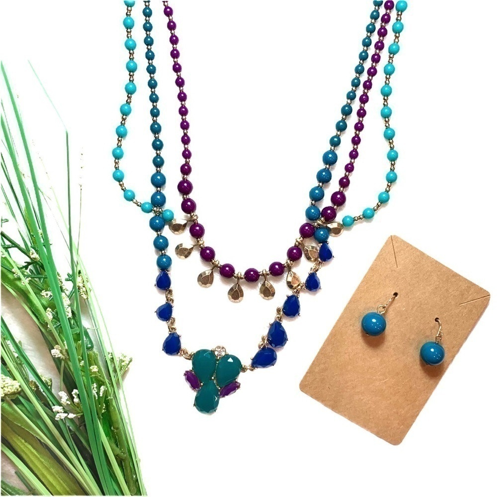 Boho Blue & Purple Necklace & Earring Bundle - Picture 3 of 15